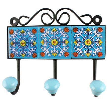 Turquoise Floral Ceramic Tiles Hook Online 